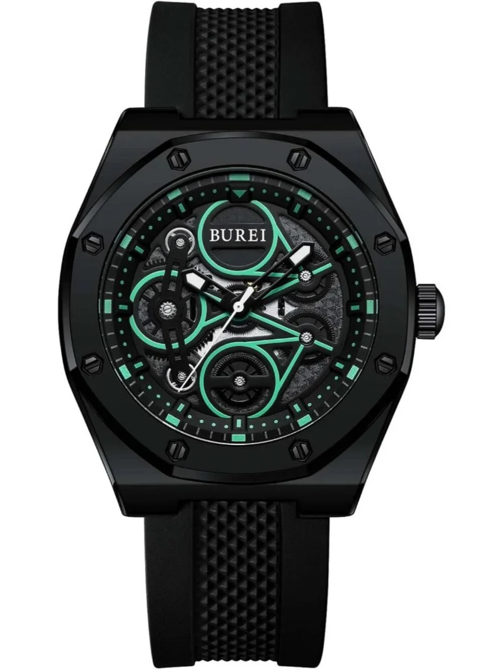 Men's All Black Analog Quartz Silicone Waterproof Geometric Design Classic Watch